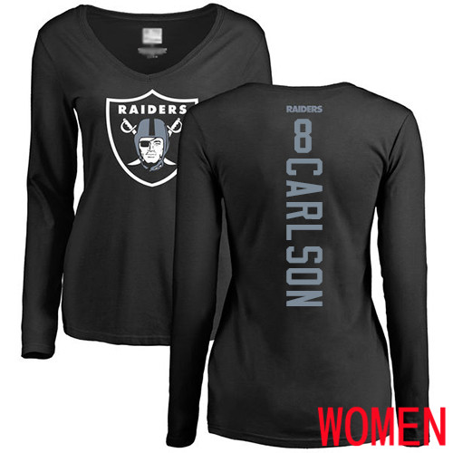 Oakland Raiders Black Women Daniel Carlson Backer NFL Football #8 Long Sleeve T Shirt->women nfl jersey->Women Jersey